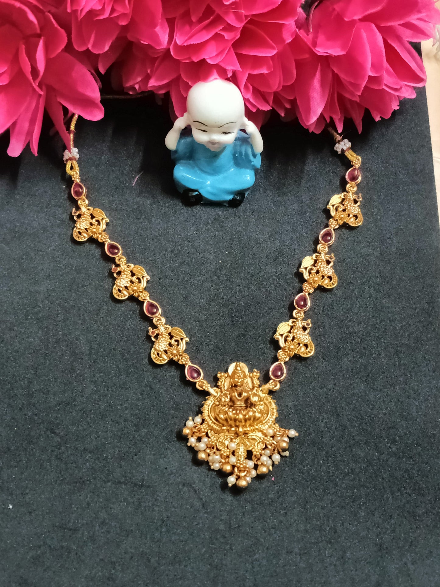 Lakshmi And Peacock Design Necklace with Earrings