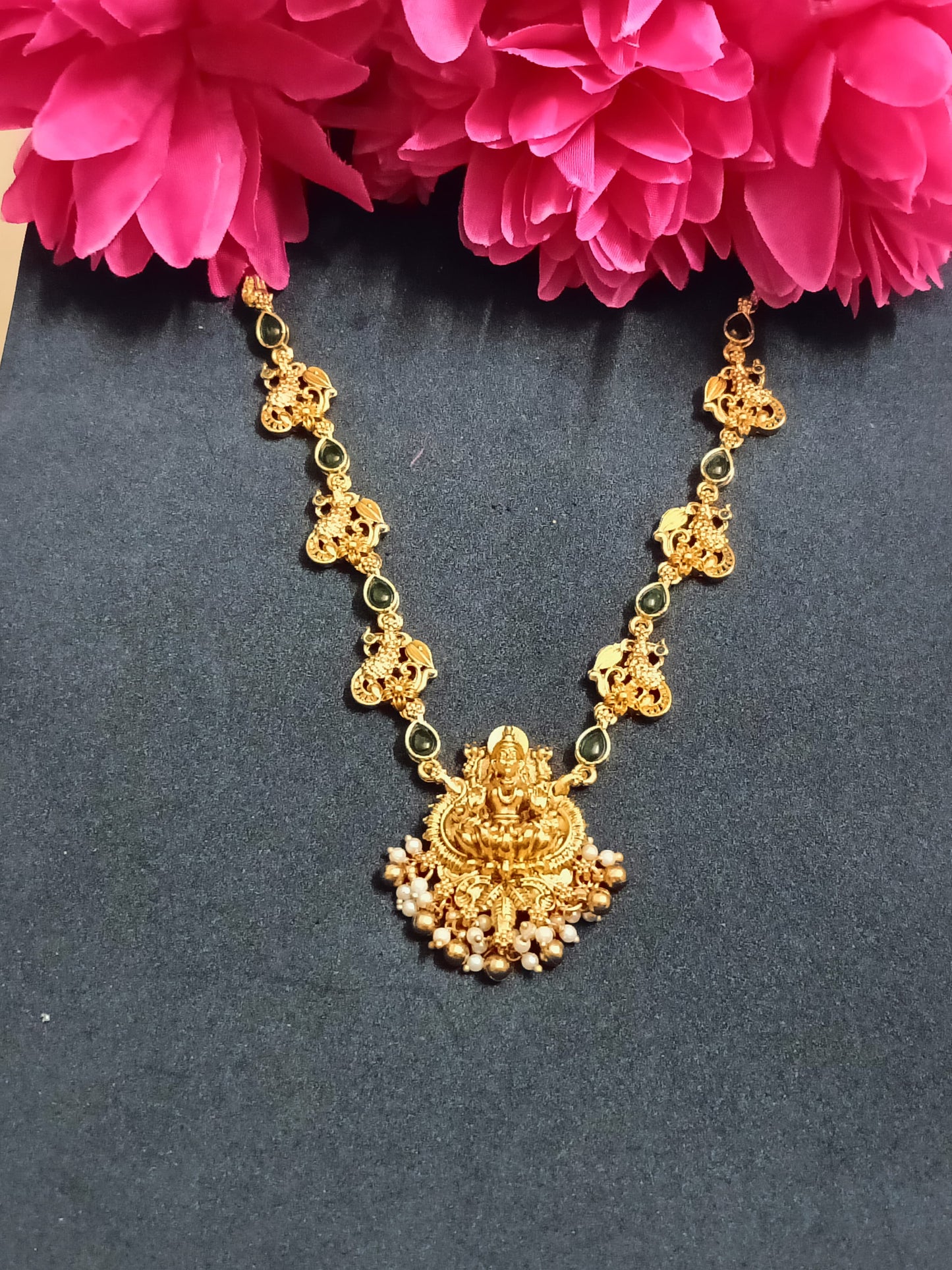 Lakshmi And Peacock Design Necklace with Earrings.