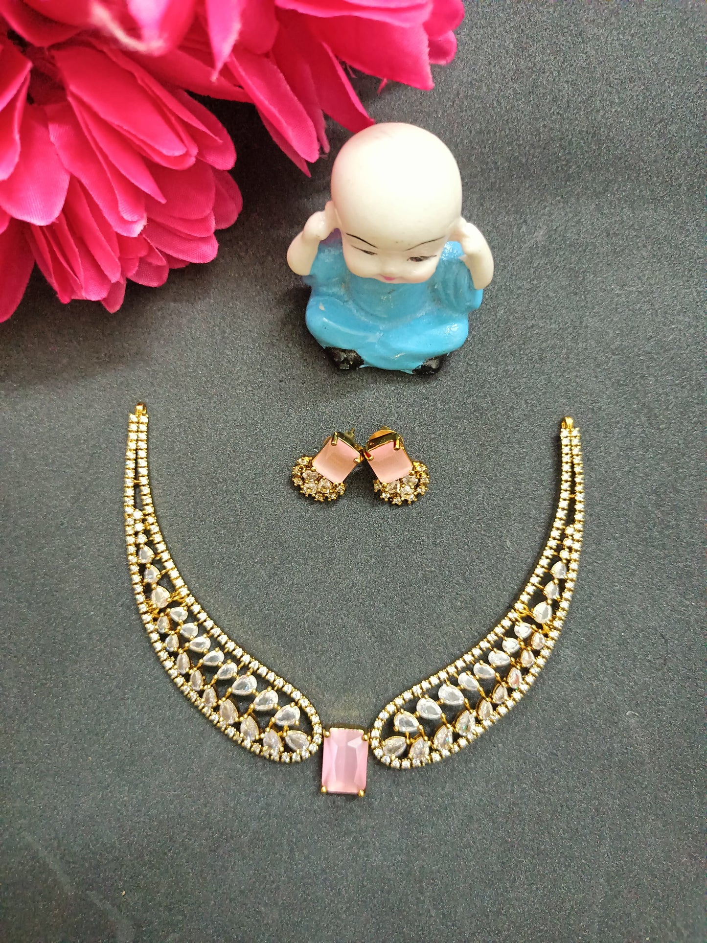 Trendy AD Stone Choker Set with Earrings