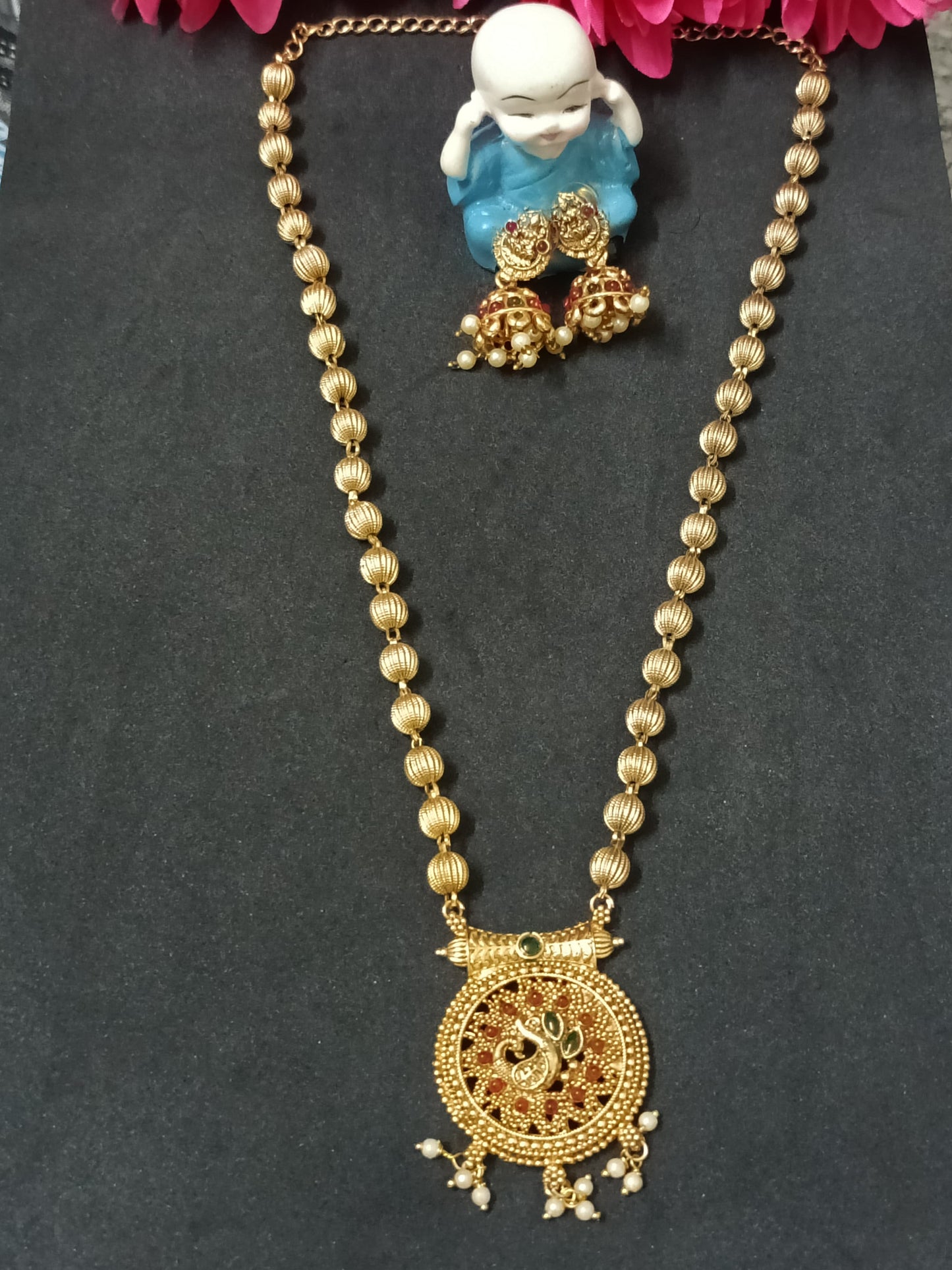 Premium Peacock Pendant Ball Chain Necklace with Earrings