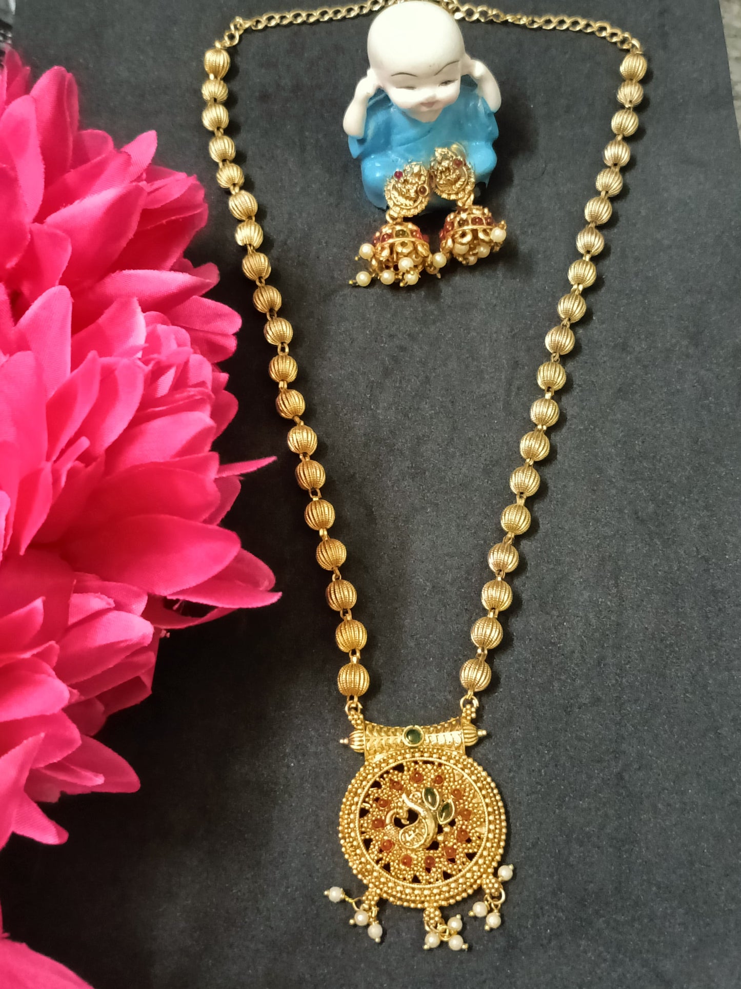 Premium Peacock Pendant Ball Chain Necklace with Earrings