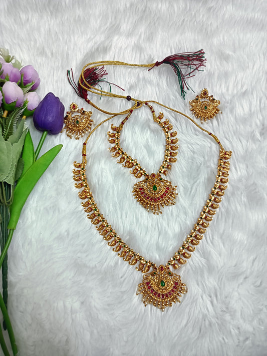 Beautiful Grand Necklace , Long Haram and Earrings