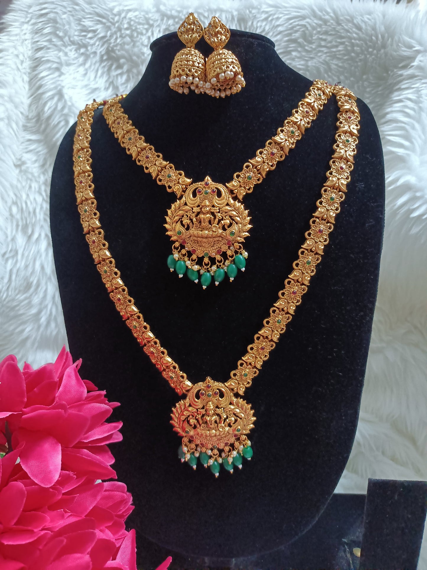 Lakshmi Traditional Necklace And Haram with Earrings