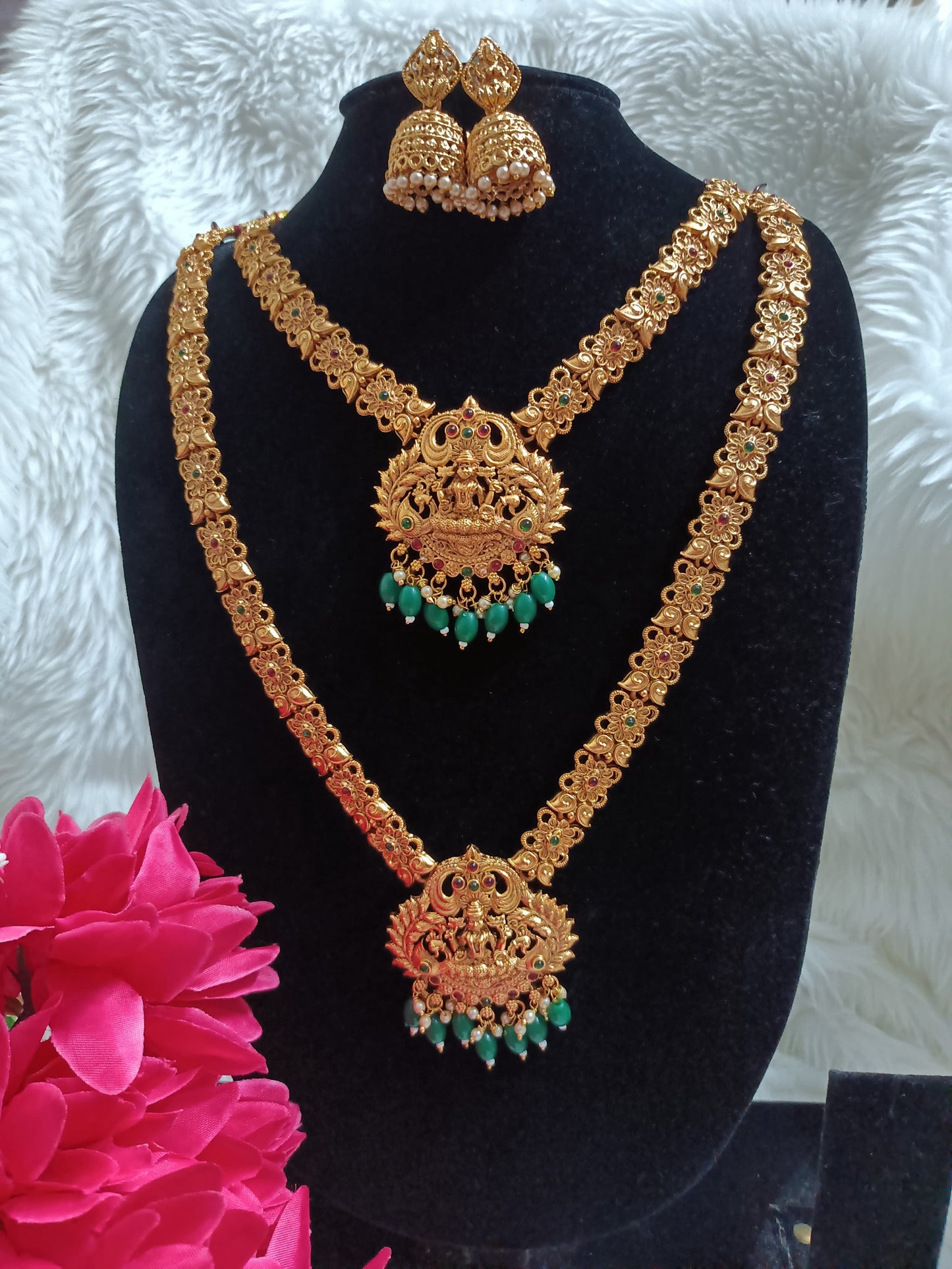 Lakshmi Traditional Necklace And Haram with Earrings