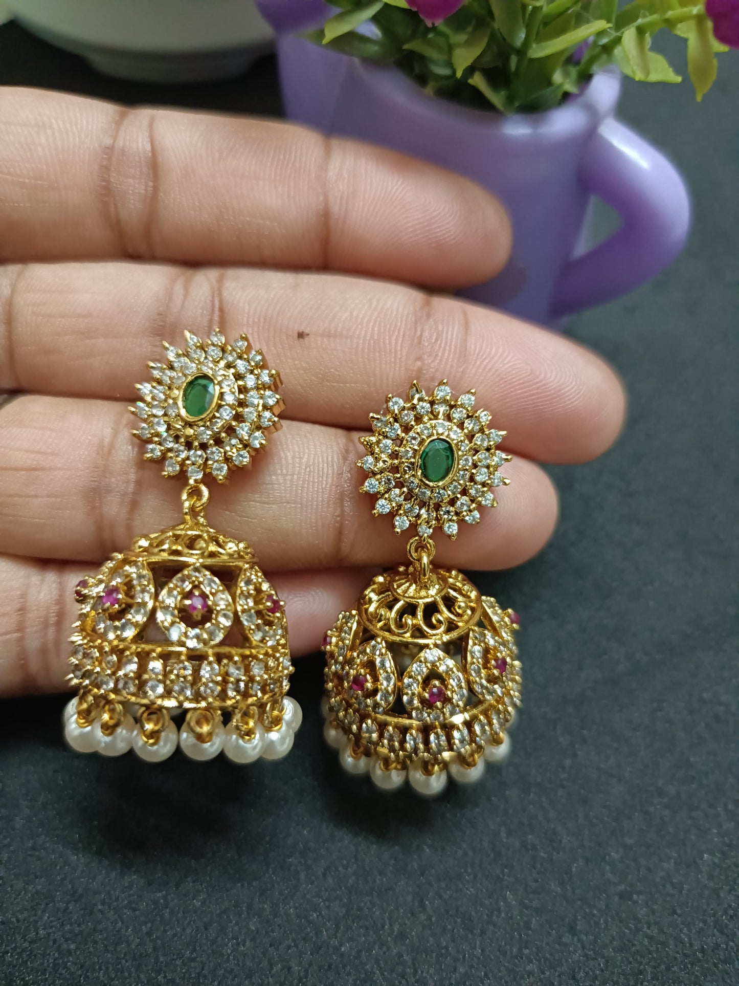 Beautiful Ruby Stone with Pearl Earrings