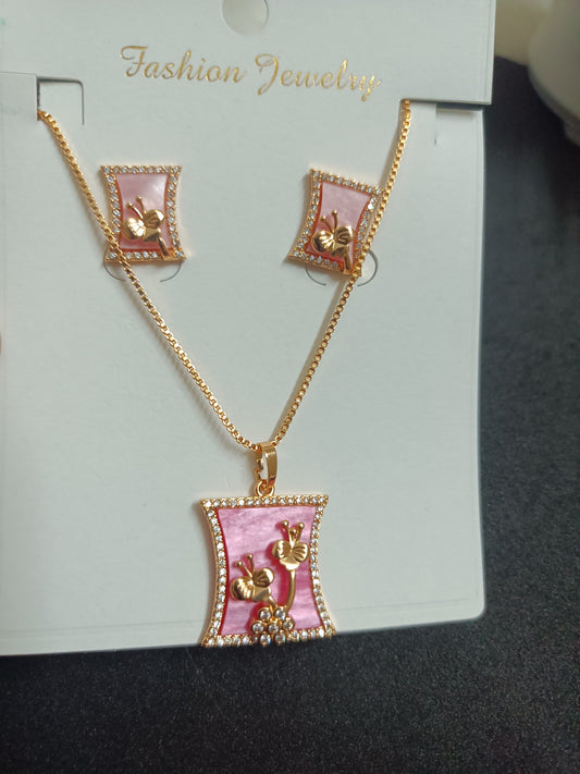 Unique Pendant Rose Gold Chain with Cute Earrings