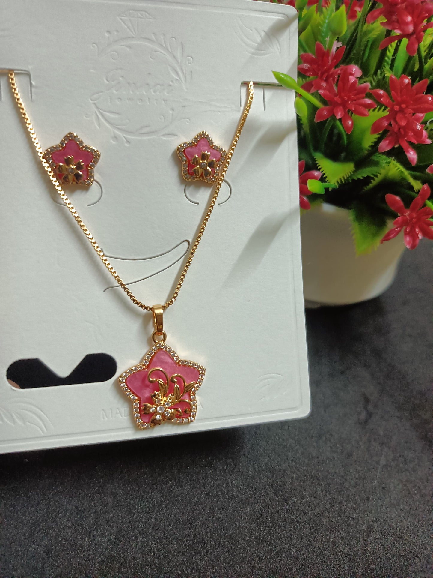 Trendy Rose Gold Chain with Earrings with Cute Pendant