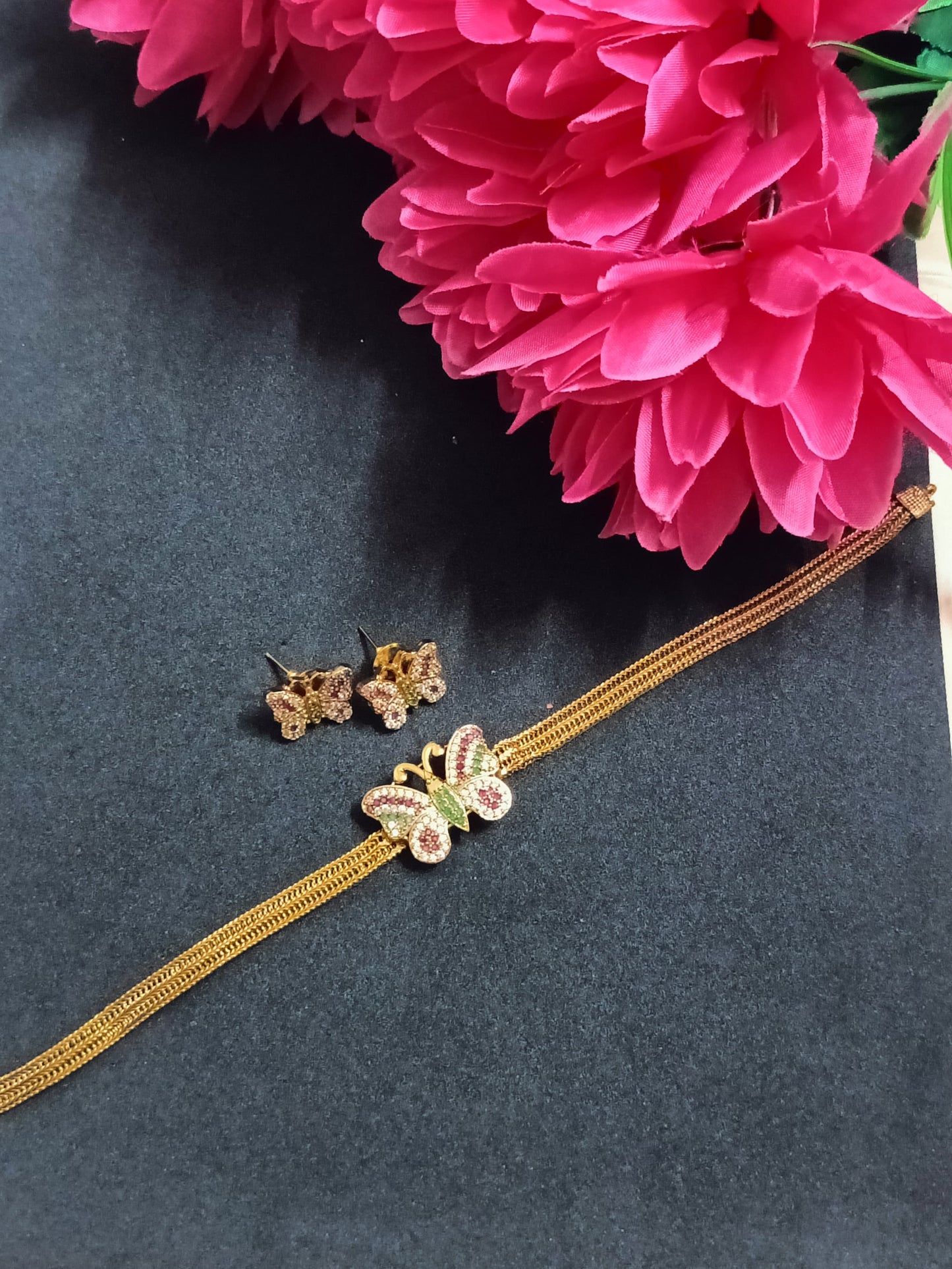 Butterfly Ruby Stone Choker with Cute Earrings