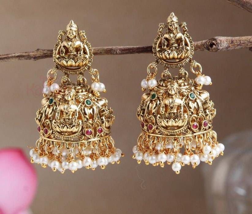 Premium Traditional Lakshmi Hanging Pearl Earrings